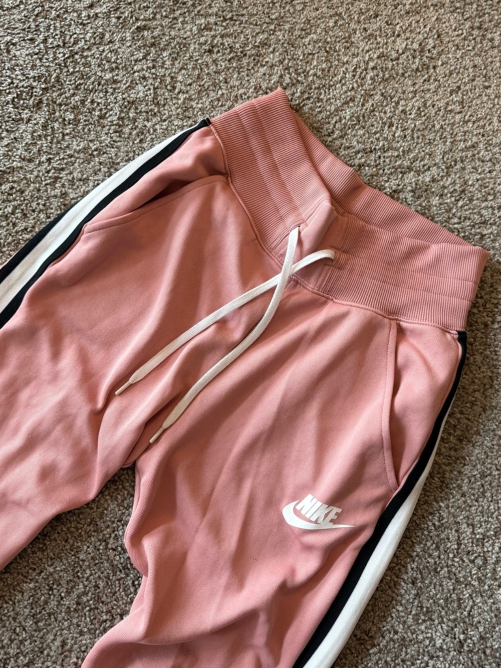 Nike Pink Joggers with Black and White Side Stripes